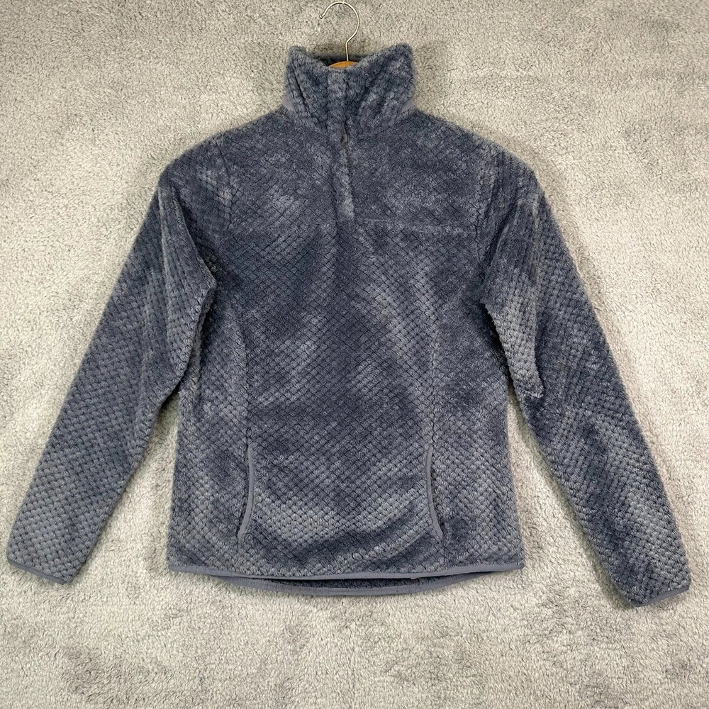 Eddie Bauer Womens XS Charcoal Grey Textured Grid High Pile Fleece Snap Pullover